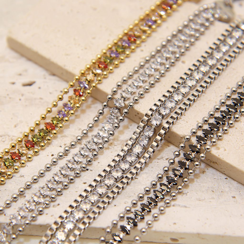 Colorful zircon multi layer bracelet