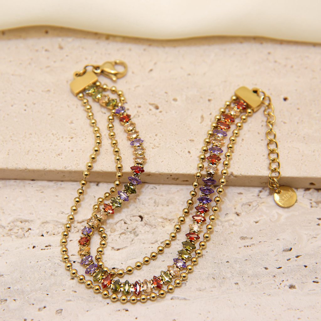 Colorful zircon multi-layer bracelet
