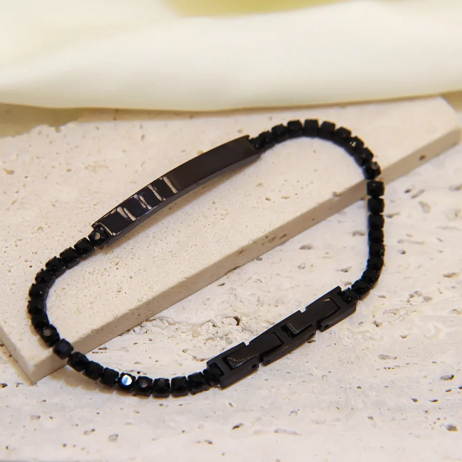 Black nameplate bracelet 3mm black zircon bracelet