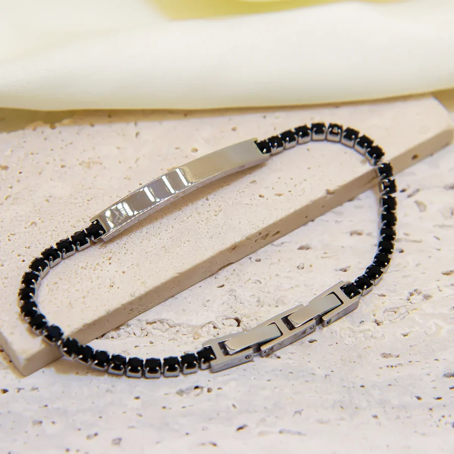 Steel nameplate bracelet 3mm black zircon bracelet