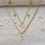 Gold colorful flower necklace