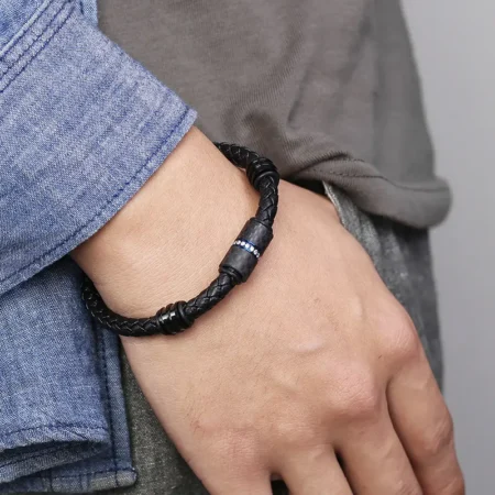 Fashion men's carbon fiber bracelet cowhide bracelet (2)
