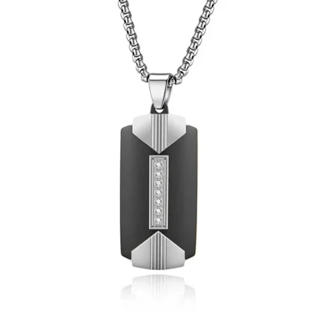 Men's Two Tone Simple CZ Stainless Steel Pendant Necklace (1)