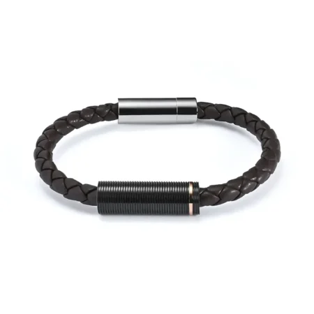 Men's genuine leather bracelet, stainless steel coil transfer bracelet, stainless steel magnetic clasp (1)