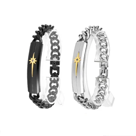 Titanium steel Cuban bracelet European and American gold six pointed star bracelet star retro bracelet (3)