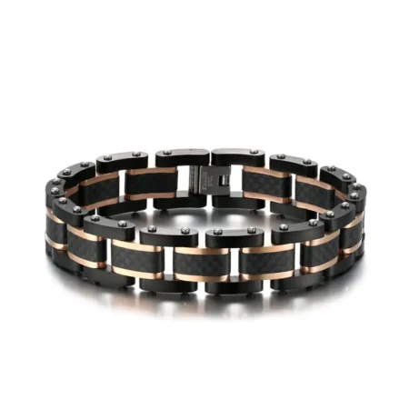 Carbon fiber and stainless steel color blocked watch bracelet (1)