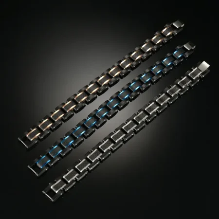Carbon fiber and stainless steel color blocked watch bracelet (6)